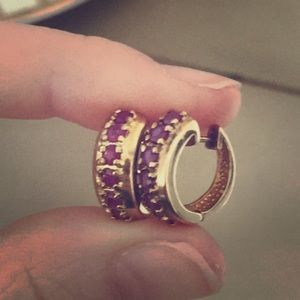 Vintage Ross Simons Sterilng Silver Gold Vermeil Ruby  Earrings